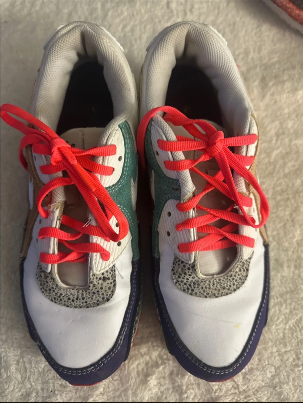 Nike Air White Sneakers with Teal, Gold, Navy & Neon Pink Laces